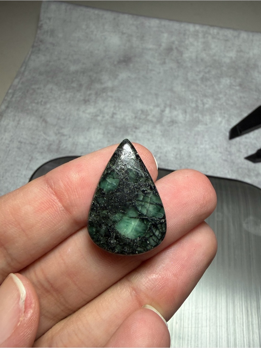Brazilian Emerald Teardrop Cabochon 15 Carats